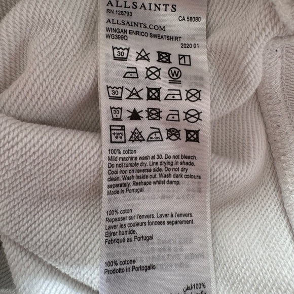 All Saints Wingan Enrico Cropped Sweatshirt in White Size Small - Picture 6 of 8